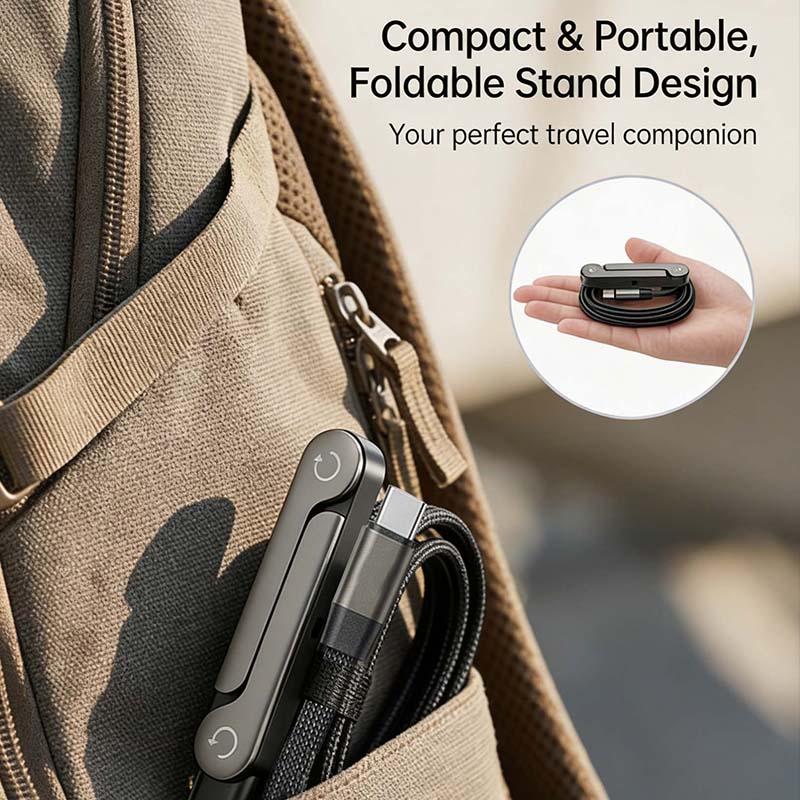🔥📱Invisible Holder Charger Cable with Stand, super fast charging 2-in-1 Fast Charging Cord & Phone Stand for Gaming, Office, Car Travel, Compatible with Type-C charging cable Black-AUX
