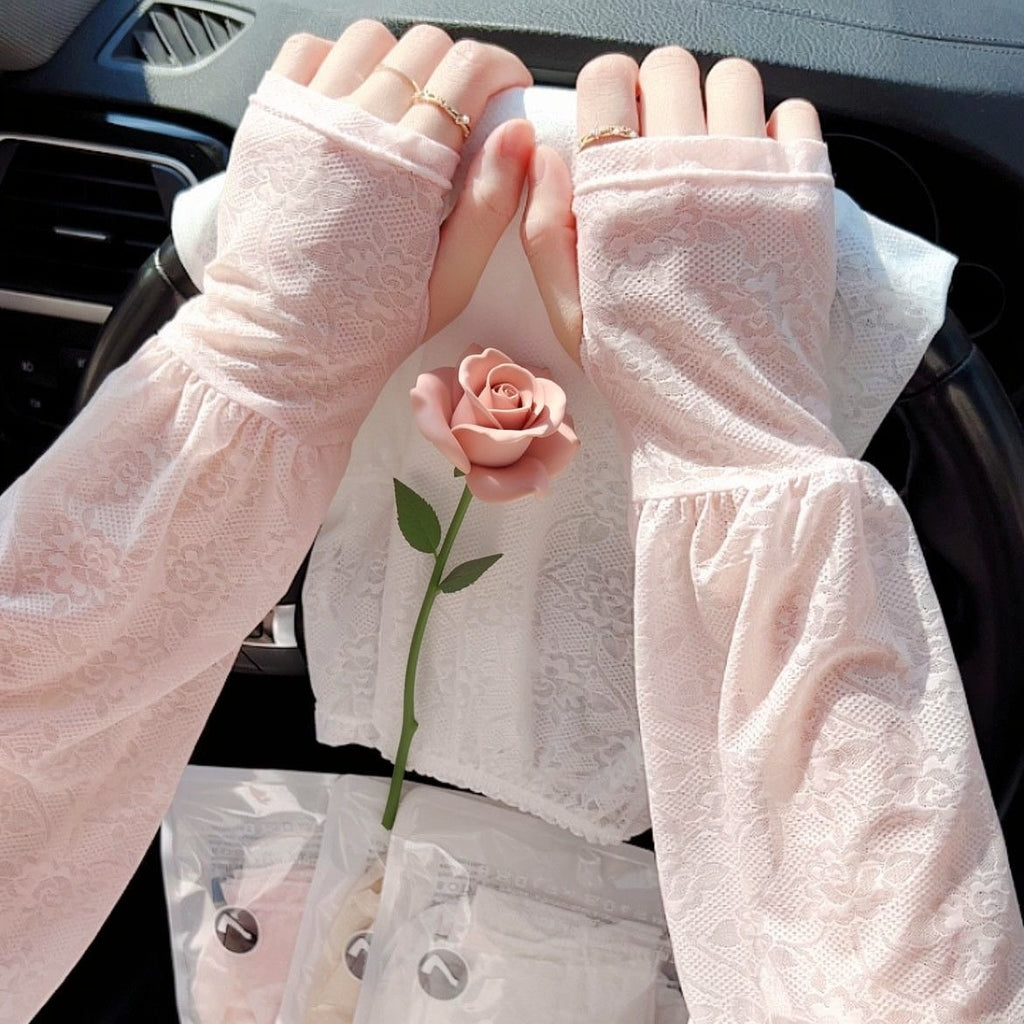 🧊New lace ice sleeve, gentle summer fairy style, suitable for driving, outdoor sun protection, loose cycling, breathable arm protector sleeve-CJP