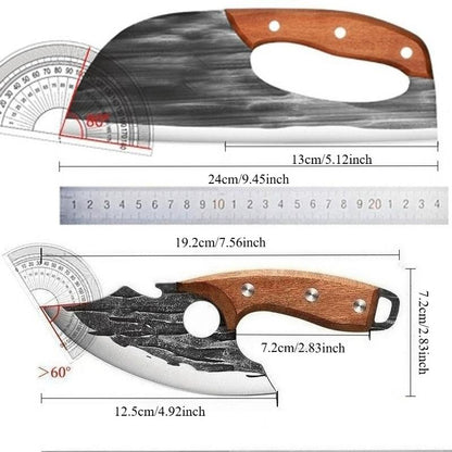 🔪[Buy 1 Get 1 FREE] Hand-Forged Carbon Steel Kitchen Knife Set - Ultra Sharp Cleaver & Boning Knife, Ergonomic Wooden Handle, Multi-Functional Meat & Vegetable Slicer for Home Cooking.-AUX