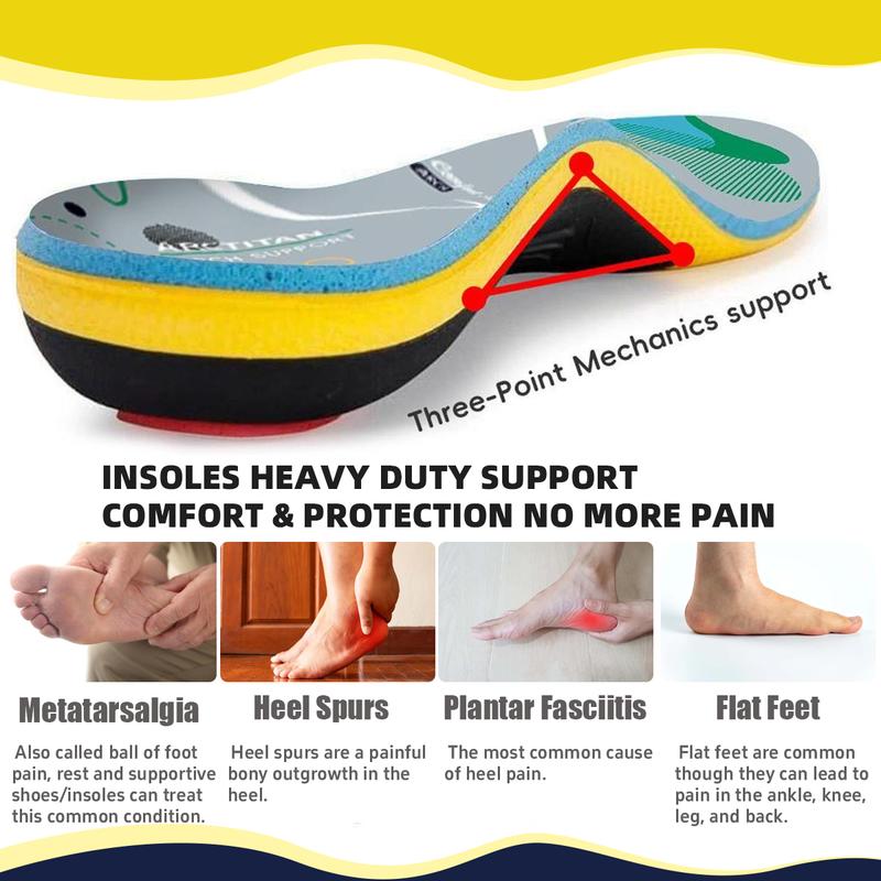 High Arch Support Orthotic Insoles For Men Women,Plantar Fasciitis Insoles,Work Boot Insoles For Standing All Day,Shock Absorbing Heavy Duty Support Relief Foot Pain,Orthotic Flat Feet,Heightening Insole,Chef,Food Service,Shoe Inserts,Sweat Footwear-AUX