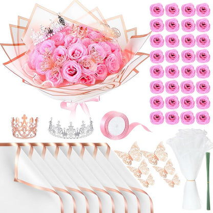 Mother’s Day Glitter Rose Bouquet DIY Artificial Flower Set with 3D Butterfly, Crown, Alphabet Stickers & Ribbon — Perfect Gift for Girlfriend, Wife, Mom & Women, Ideal for Valentine’s Day, Birthdays, Proposals, Anniversaries & Graduation 💐✨-KPL