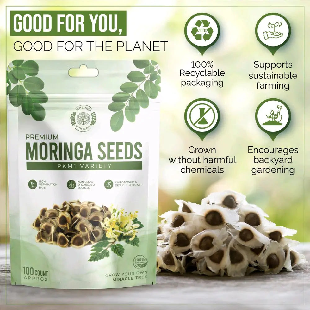 Moringa Seeds - Non-GMO, High Germination Rate, Organically Grown, Fast-Growing Superfood Tree - Approx. 50 Seeds - Suitable for Home Cultivation & Edible Use.-KPL