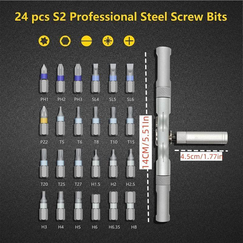 24-in-1 Multifunctional Screwdriver Set, Magnetic Design with Interchangeable Bits, Compact Portable Ratchet Screwdriver Kit, Household Repair Tool Box.-KPL