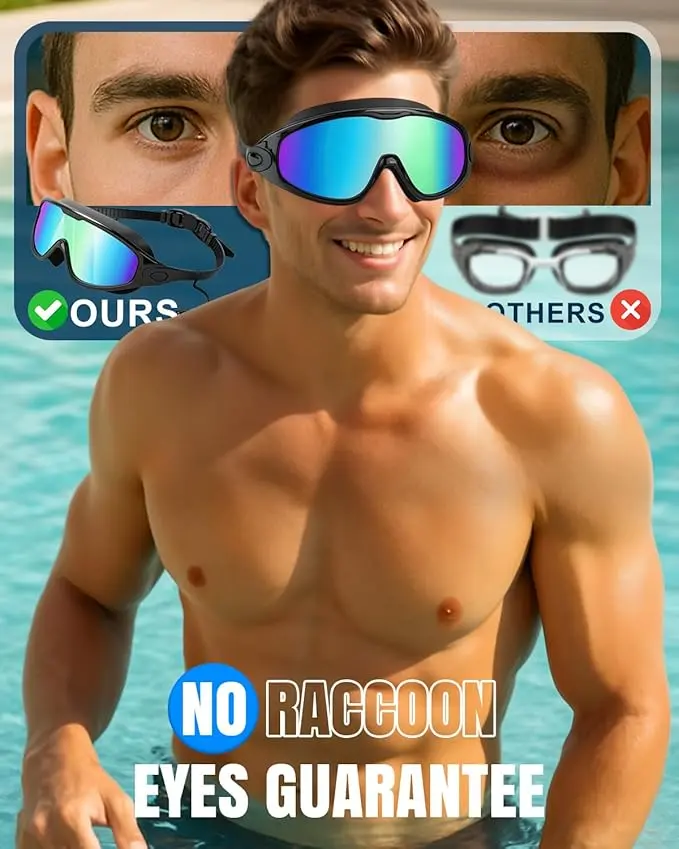 🏊Swim Goggles for Adults & Kids✨ Anti-fog & UV protective lenses🌞, equipped with earplugs and nose clip👂👃 Comfortable waterproof fit💧, ideal for swimming training & outdoor water fun-XLB