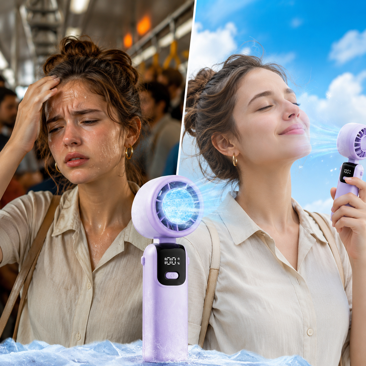 ⚡️ Say goodbye to summer sweat! 16°C Ice-Cooling Turbo Fan is now on FLASH SALE! Handheld, desktop, or neckwear—stay chilling anywhere. 🛒-QZZ