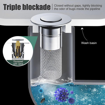 🚿Universal Pop-Up Bathroom Sink Drain Filter with Removable Stainless Steel Hair Catcher Basket🦠 Anti-Odor &Anti-Insect Design-YOY