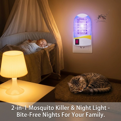 Plug In UV Light Mosquito Killer Lamp 360° Coverage Silent Electric Bug Zapper 2 In 1 Night Light Safe For Family Bedroom Kitchen Indoor-QZZ