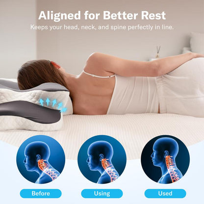 Ergonomic Cervical Pillow for Neck Pain Relief, Contoured Memory Foam Pillow for Side, Back & Stomach Sleepers-TTT