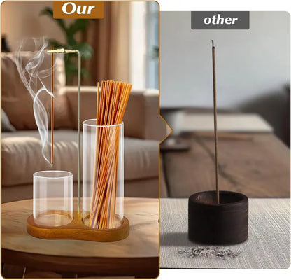 2 in 1 Incense & Candle Holder, 1 Count Wooden Base Aromatherapy Diffuser Incense Burner with Removable Glass Ash Collector, Woody Home Decor Ornament for Living Room Bedroom, Funny Gift, Scented, Aroma, Fragrance Perfume.-KPL