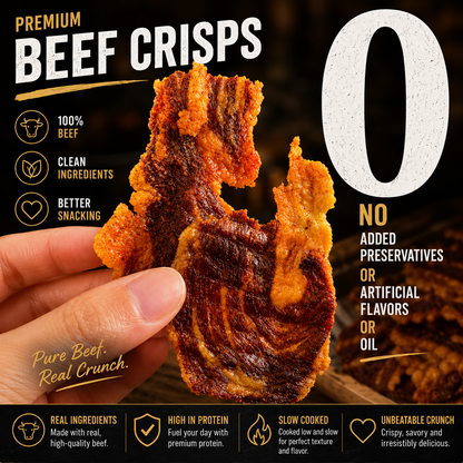 Premium Crispy Beef Bites.Big Crunch, Bold Beef Flavor in Every Bite.-OKL