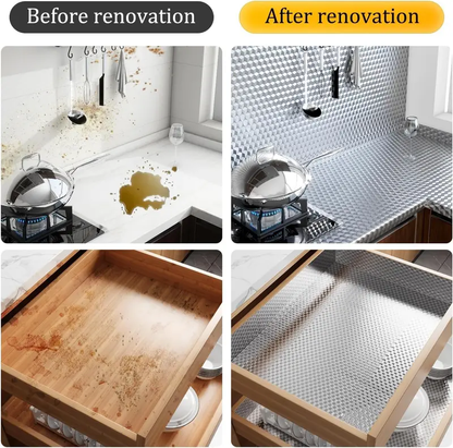 💧 Waterproof Oil Resistant Contact Paper, Peel & Stick Aluminum Foil Sticker for Stove, Cabinet and Wall Decoration-XLB