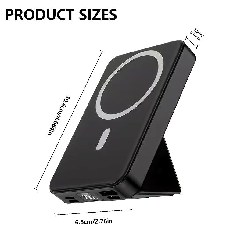 2026 US Spring Glow Up campaign 10000mAh Magnetic Power Bank Wireless Portable Charger with USB-C Cable LED Display Foldable Battery Pack for iPhone17/ 16/15/14/13/12/Pro/Pro Max Series Charging Compact Silicone Black⚡-LGZ
