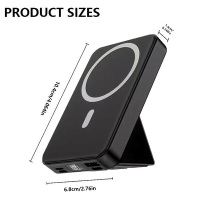 2026 US Spring Glow Up campaign 10000mAh Magnetic Power Bank Wireless Portable Charger with USB-C Cable LED Display Foldable Battery Pack for iPhone17/ 16/15/14/13/12/Pro/Pro Max Series Charging Compact Silicone Black⚡-LGZ