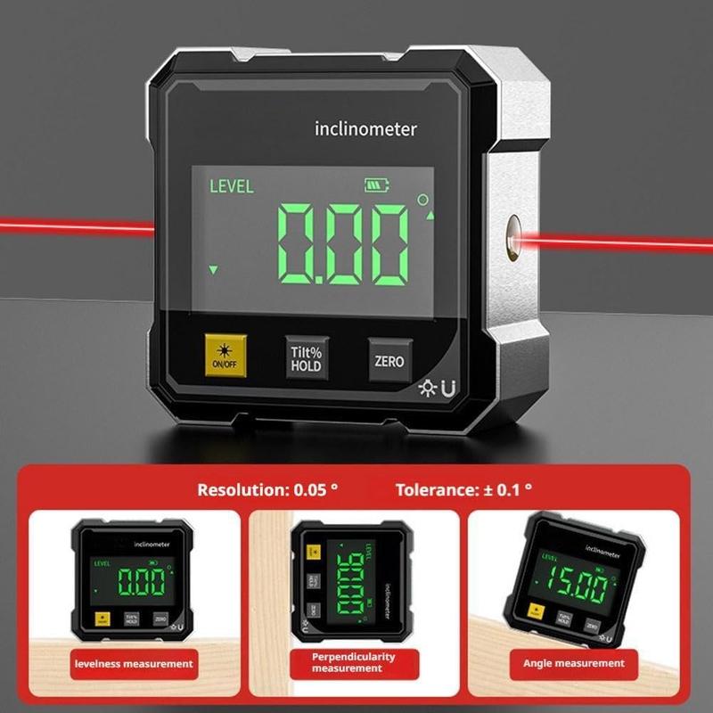 Portable Magnetic Digital Angle Measuring Instrument, 360° Magnetic Hardware Tool with Dual Laser Guide, Rechargeable.-KPL