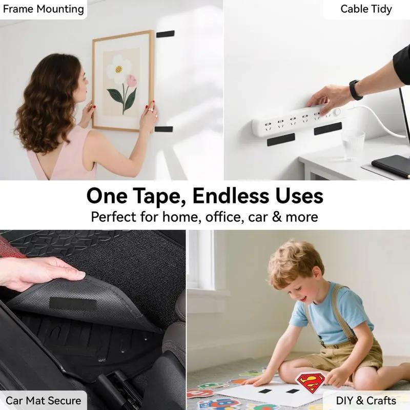 🏠Heavy Duty Waterproof Self-Adhesive Double Sided Hook and Loop Strips, Reusable Mounting Tape for Wall Hanging Picture Frames, Frame Wall Decor, Cable Organizer (Home & Office Use)-AUX