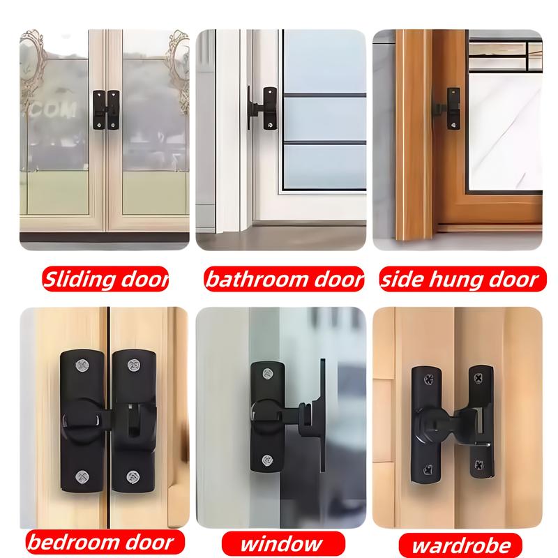 3-Pack Adjustable Security Door Lock Set, Heavy Duty 90/180 Degree Zinc Alloy Flip Latches for Home, Cabinet Closet, Office, Hotel, Apartment, Sliding Barn Door, Black & Silver Screws, Mini Gadgets Hardware Door Reinforcement Locking Hinges.-KPL