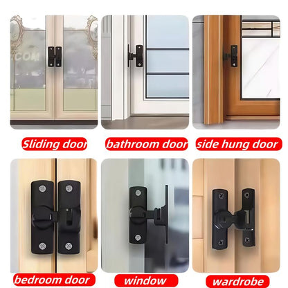 3-Pack Adjustable Security Door Lock Set, Heavy Duty 90/180 Degree Zinc Alloy Flip Latches for Home, Cabinet Closet, Office, Hotel, Apartment, Sliding Barn Door, Black & Silver Screws, Mini Gadgets Hardware Door Reinforcement Locking Hinges.-KPL
