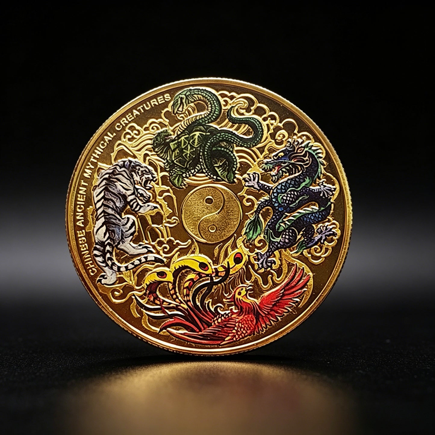 🔮 Title: Ancient Chinese Four Great Beasts Feng Shui Gold Coin – Your Lucky Charm for Protection & Positive Energy-CJP