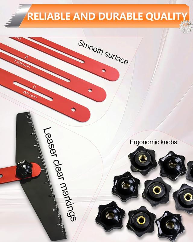 Aluminum Alloy Stair Tread Template Tool, Professional Adjustable Stair Measuring Tool and Gauge Jig, Precision Woodworking Tool for Stairs, Risers and Shelves.-KPL
