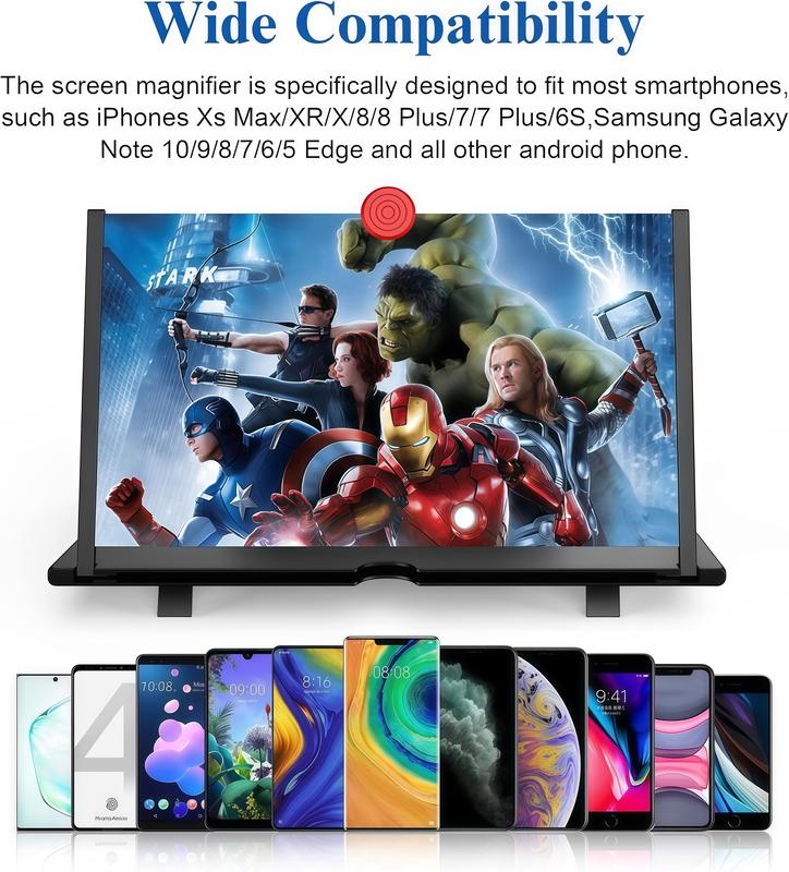📱12\" Screen Magnifier,3D HD Mobile Phone Magnifier Projector Screen Enlarger for Movies, Videos, and Gaming,Foldable Cell Phone Stand with Screen Amplifier,Supports All Smartphones (Black, 12inch) #SummerVibes-AUX