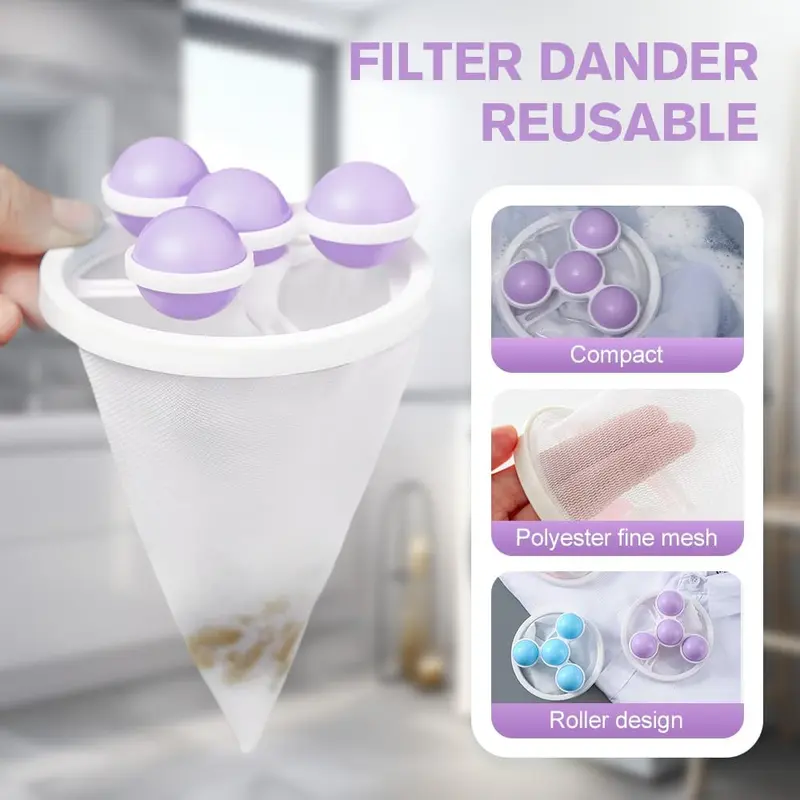 ✨Washing Machine Filter Net Bag Cleaner 🧺 Floating Hair Remover 🐾 Household Laundry Ball Hair Catcher 🧼 Universal Wash Protector Filter 💧 Efficient Cleaning Home Goods 🏠-XLB