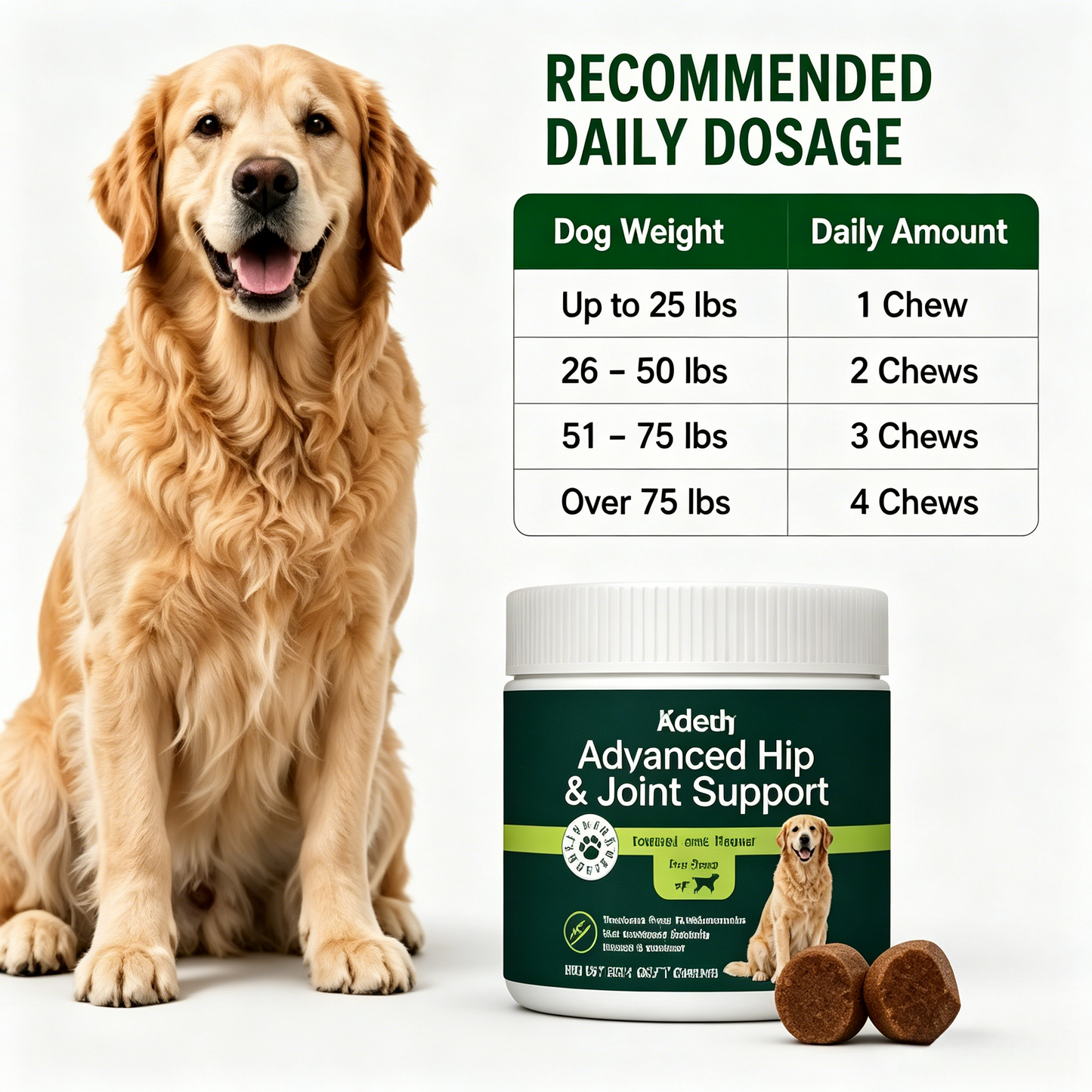 🐶 Advanced Strength Hip & Joint Chews | Pork Liver Flavor for Small & Medium Dogs-WBJ