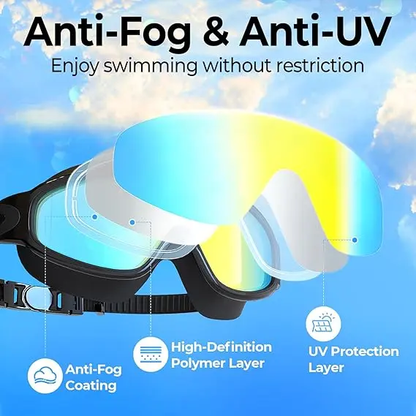🏊Swim Goggles for Adults & Kids✨ Anti-fog & UV protective lenses🌞, equipped with earplugs and nose clip👂👃 Comfortable waterproof fit💧, ideal for swimming training & outdoor water fun-XLB