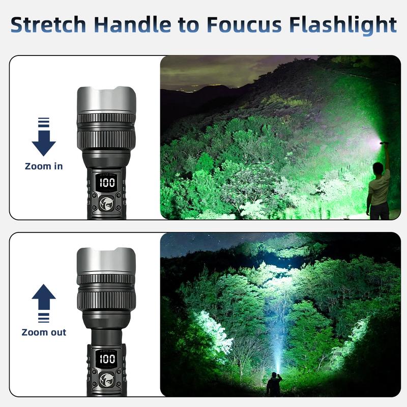 🔦2-in-1 Strong Flashlight (Power Bank)🔦, Digital display ofpower, Rechargeable, Zoomable,, X4Waterproof,Adjustable Brightness Flash Light for Outdoor, Emergency,Camping Accessories.-AUX