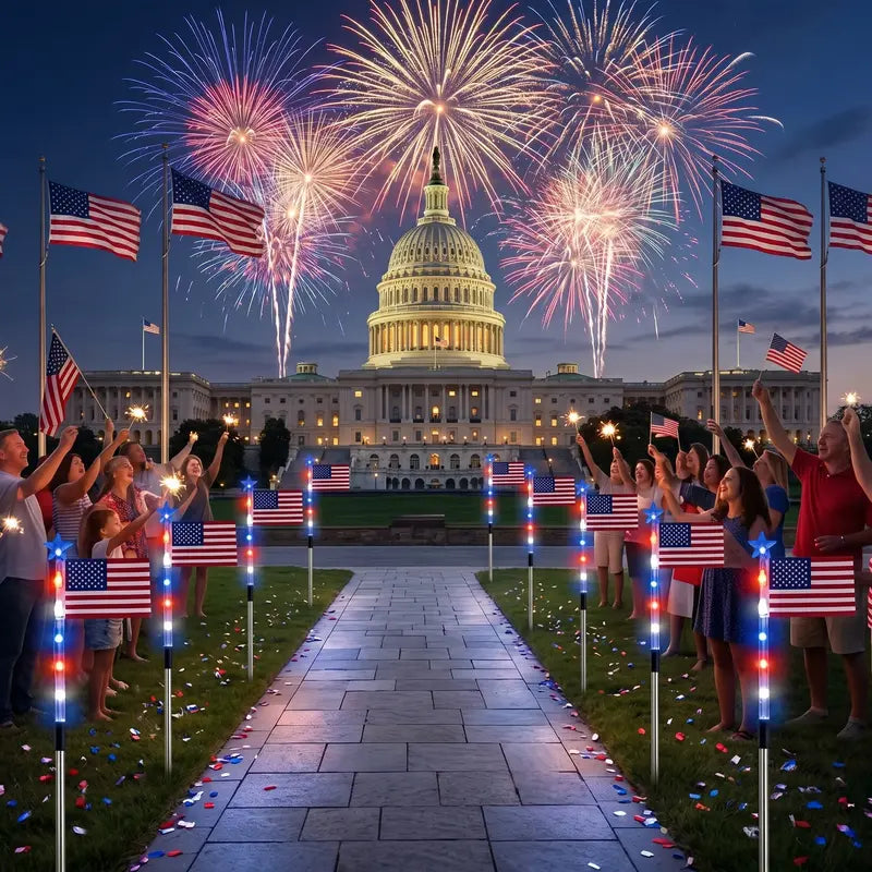 8-Piece Flag Light Set, 4th of July Decorations 8 Lighting Modes, 8-in-1 American Flag Solar Lights, Memorial Day Decorations Featuring Red, White, and Blue Lights for Independence Day Pathway Garden Decorations Yard Pathway -LGZ