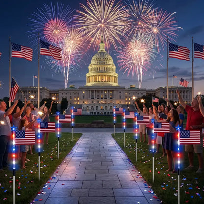 8-Piece Flag Light Set, 4th of July Decorations 8 Lighting Modes, 8-in-1 American Flag Solar Lights, Memorial Day Decorations Featuring Red, White, and Blue Lights for Independence Day Pathway Garden Decorations Yard Pathway -LGZ