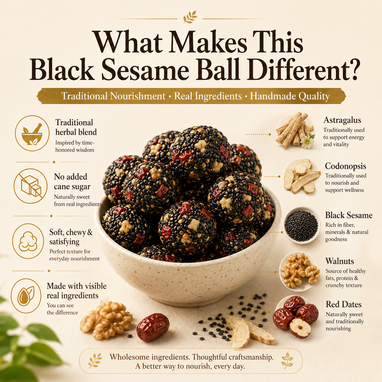 🌿 Astragalus Codonopsis Black Sesame Balls —Nourish Energy • Support Sleep • Strengthen Vitality-WBJ