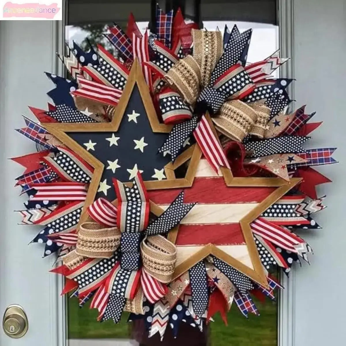 Premium Patriotic Star Wreath | Rustic Americana Front Door Holiday Decor 🇺🇸✨ LGZ