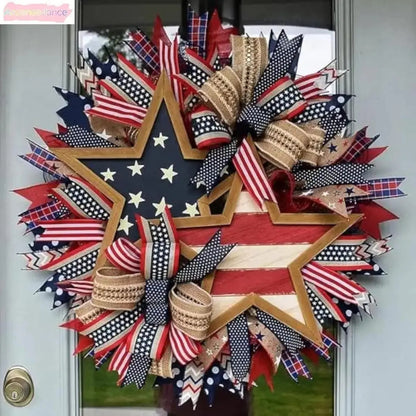 Premium Patriotic Star Wreath | Rustic Americana Front Door Holiday Decor 🇺🇸✨ LGZ
