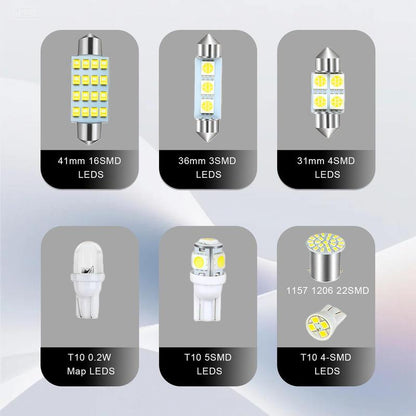 Ultimate 42-Piece Ultra-Bright Car LED Interior Upgrade Kit - Universal Compatibility Dome, Map & License Plate Lights-XXS