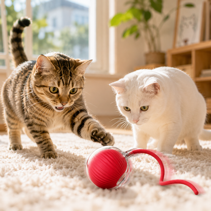 Smart Interactive Cat Toy Ball with Tail – Automatic Moving, USB Rechargeable, Motion Sensor, Boredom Relief Pet Toy for Indoor Cats-QZZ