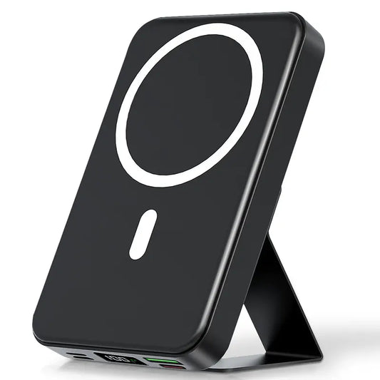 2026 US Spring Glow Up campaign 10000mAh Magnetic Power Bank Wireless Portable Charger with USB-C Cable LED Display Foldable Battery Pack for iPhone17/ 16/15/14/13/12/Pro/Pro Max Series Charging Compact Silicone Black⚡-LGZ