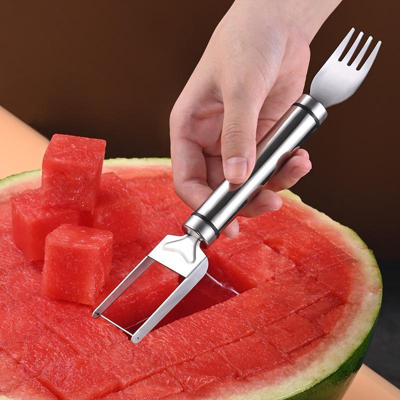 🍉2 Pack 2-in-1 Watermelon Fork Slicer🍉, Stainless Steel Fruit Cutter Cube Cutting Tool-AUX