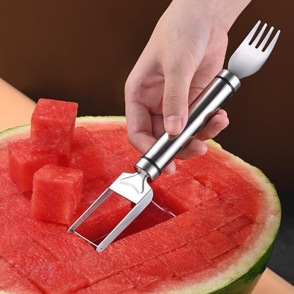 🍉2 Pack 2-in-1 Watermelon Fork Slicer🍉, Stainless Steel Fruit Cutter Cube Cutting Tool-AUX