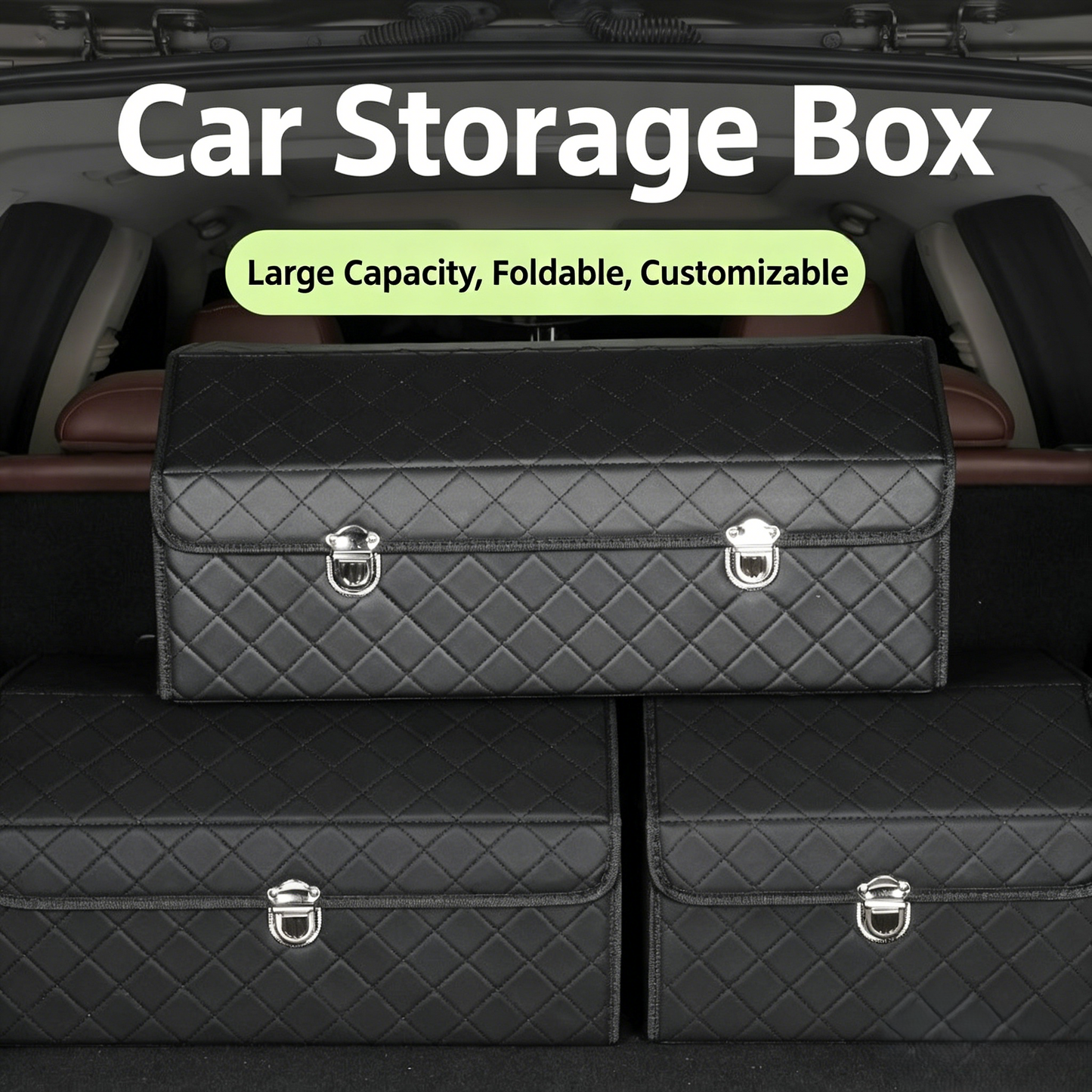 Premium Quilted Leather Car Trunk Storage Box | Large Capacity, Foldable & Customizable Organizer-YOY