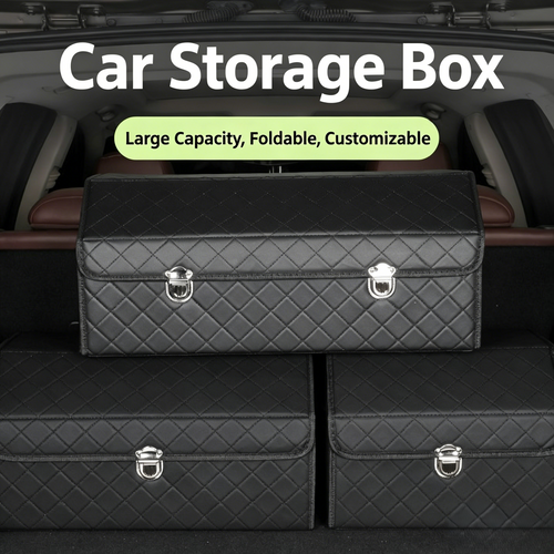 Premium Quilted Leather Car Trunk Storage Box | Large Capacity, Foldable & Customizable Organizer-YOY