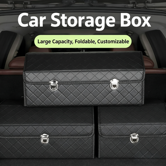 Premium Quilted Leather Car Trunk Storage Box | Large Capacity, Foldable & Customizable Organizer-YOY