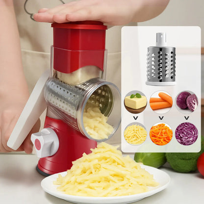 Manual Rotary Cheese Grater, 3-in-1 Stainless Steel Vegetable Slicer & Shredder, Multi-Function Kitchen Food Processor-TTT