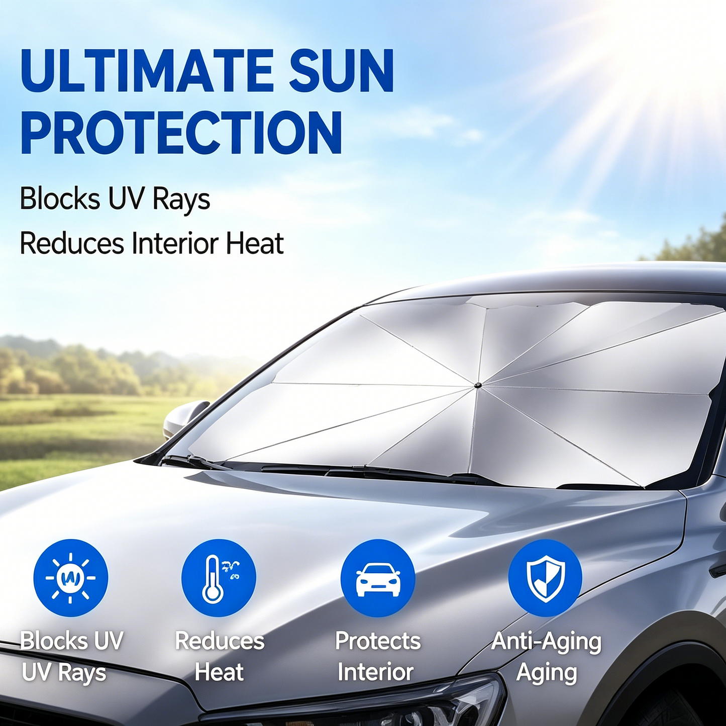 🚗 No More Burning Seats! Foldable Car Windshield Sunshade Umbrella for Summer-LT