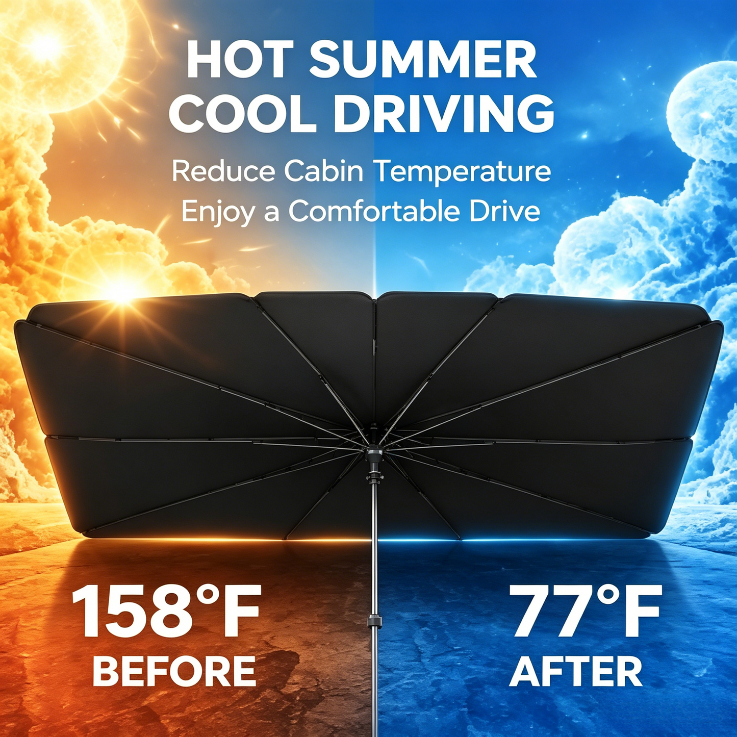 🚗 No More Burning Seats! Foldable Car Windshield Sunshade Umbrella for Summer-LT