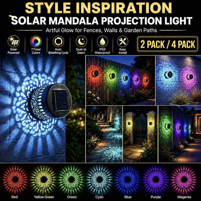 Solar Mandala Projection Wall Light ✨ Outdoor Waterproof Garden Decor Lamp-VIM