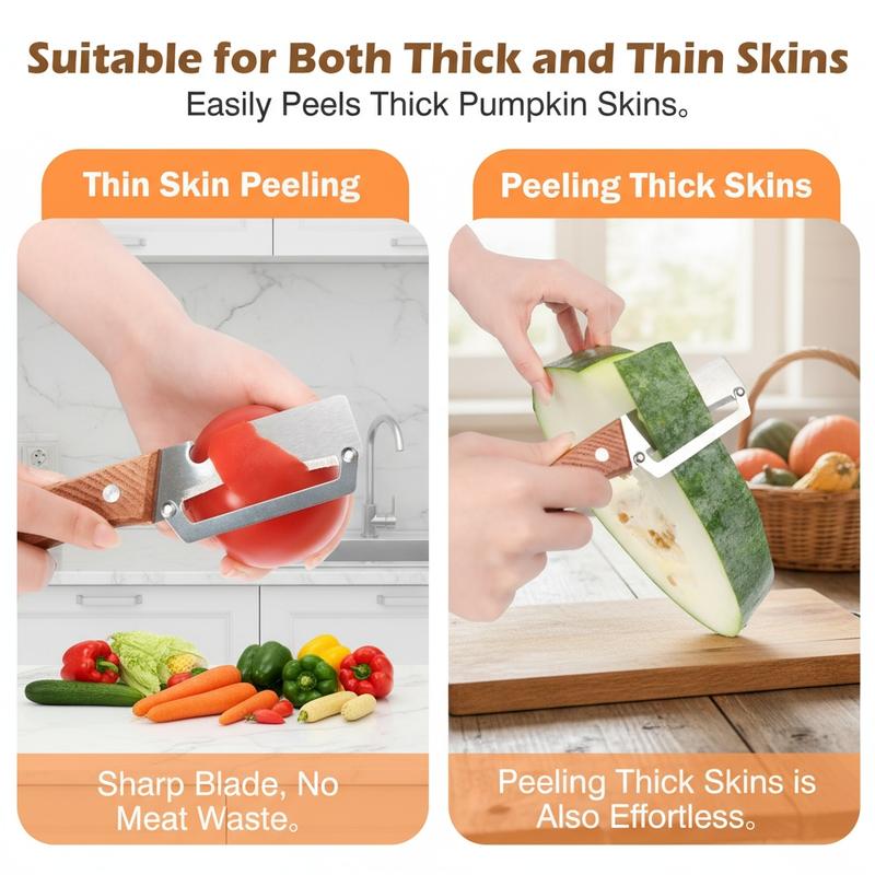 Premium-Grade Fruit & Vegetable Peeler| Sharp Stainless Steel Blade, Ergonomic Wooden Handle + Built-in Bottle Opener – Ideal for Daily Kitchen Use (Potatoes, Apples, Pumpkins & More)-KPL