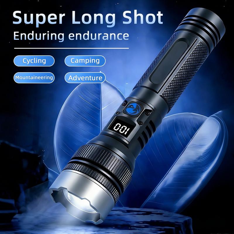 🔦2-in-1 Strong Flashlight (Power Bank)🔦, Digital display ofpower, Rechargeable, Zoomable,, X4Waterproof,Adjustable Brightness Flash Light for Outdoor, Emergency,Camping Accessories.-AUX