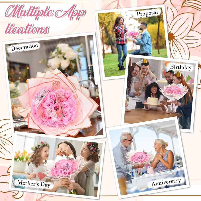 Mother’s Day Glitter Rose Bouquet DIY Artificial Flower Set with 3D Butterfly, Crown, Alphabet Stickers & Ribbon — Perfect Gift for Girlfriend, Wife, Mom & Women, Ideal for Valentine’s Day, Birthdays, Proposals, Anniversaries & Graduation 💐✨-KPL