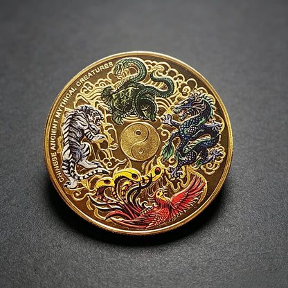 🔮 Title: Ancient Chinese Four Great Beasts Feng Shui Gold Coin – Your Lucky Charm for Protection & Positive Energy-CJP