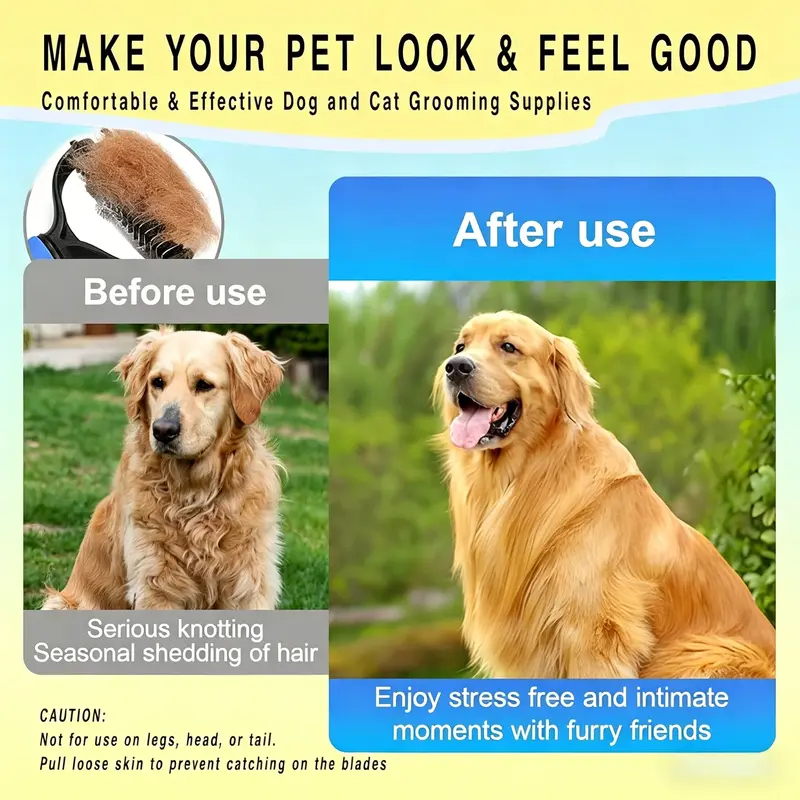🐾Double-Sided Pet Grooming Comb✨One-Click Clean Undercoat Rake🐶Detangling Brush for Dogs Cats😺Effective for Shedding & Matted Hair-XLB